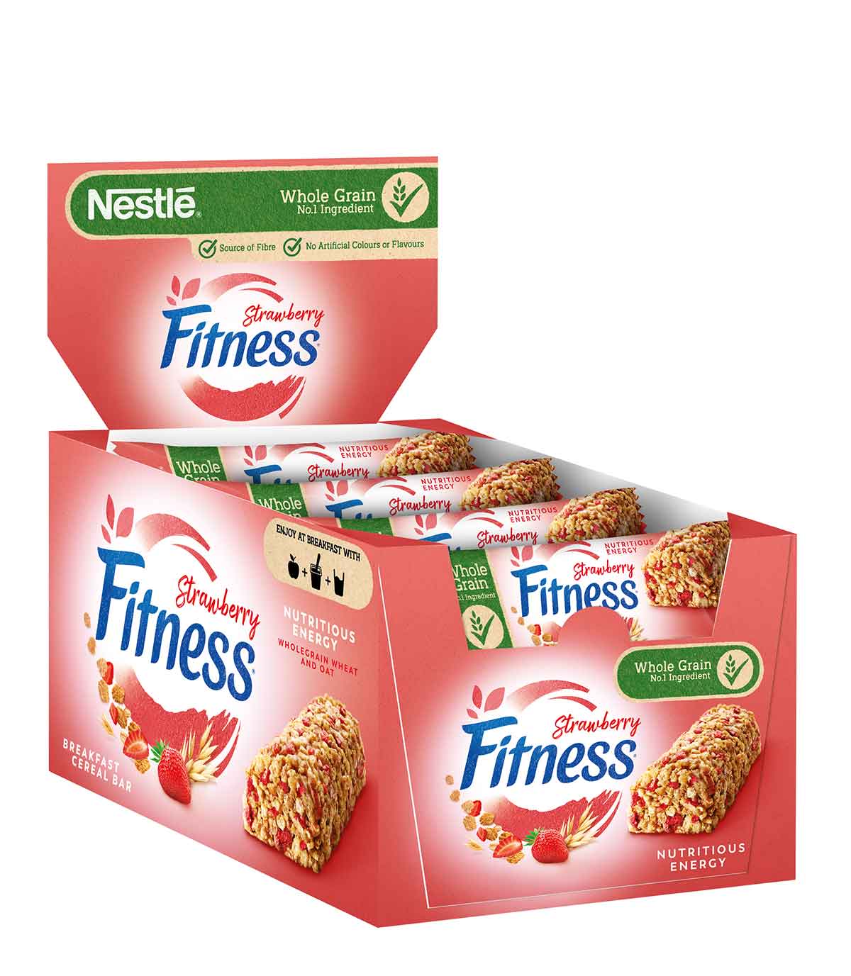 Fitness® FRAGOLA Barrette di cereali con frumento integrale e fragole, con vitamine, calcio e ferro x24