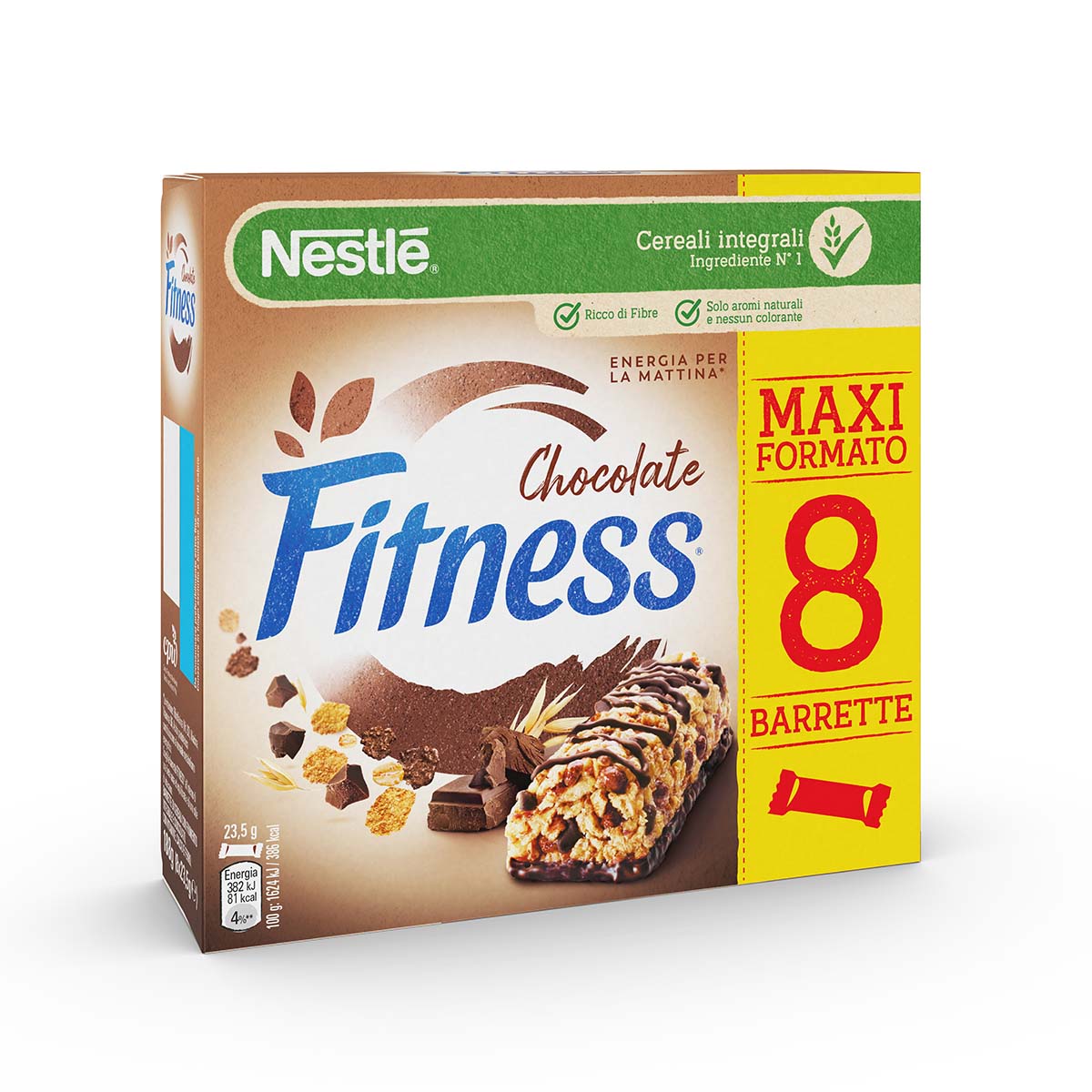 Fitness CIOCCOLATO Barrette di cereali con frumento integrale e cioccolato, con 5 vitamine, calcio e ferro x8