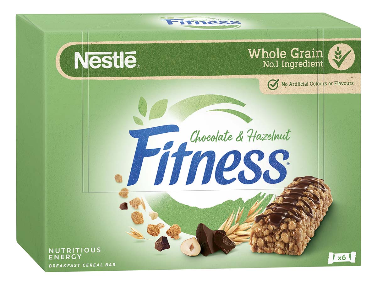 Fitness® CHOCO HAZELNUT Barrette di cereali con frumento integrale al cioccolato al latte e al gusto di nocciola, con vitamine, calcio e ferro x6