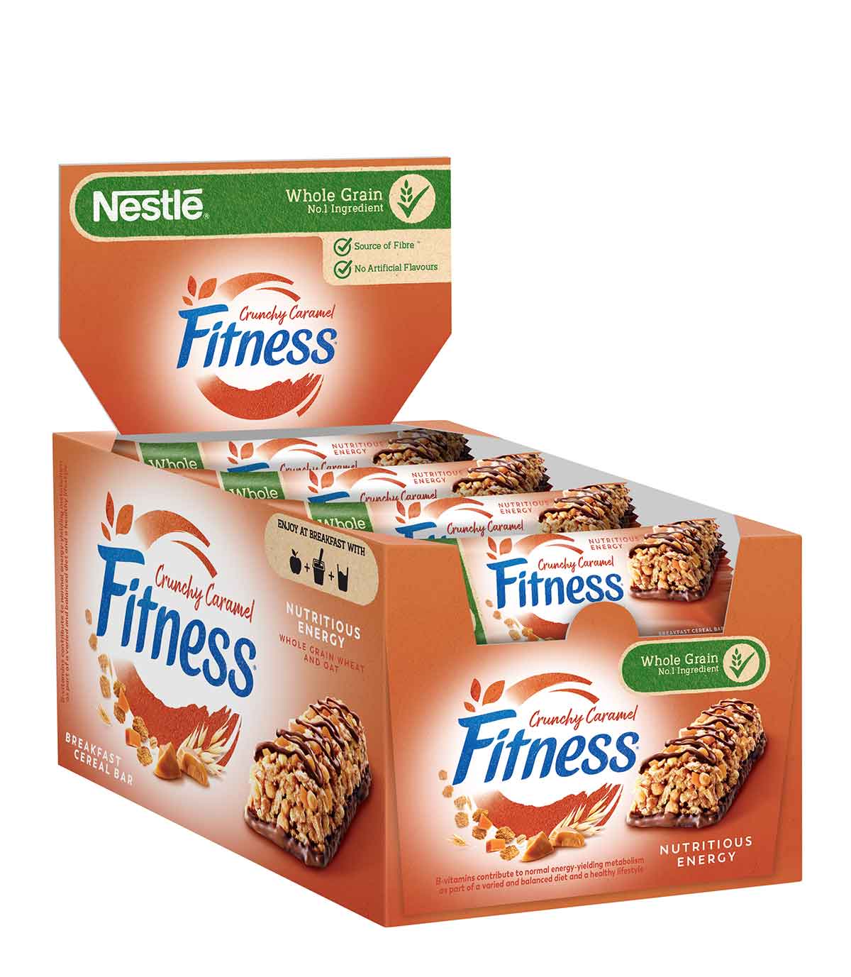 Fitness® CRUNCHY CARAMEL Barrette di cereali con frumento e avena integrali con cioccolato al latte e pepite di caramello x24