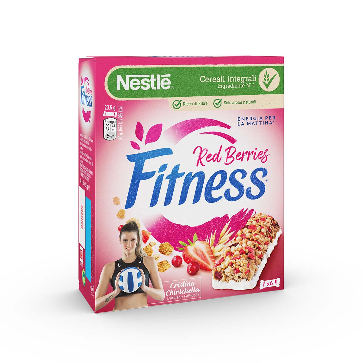 Fitness® FRUTTI ROSSI Barrette di cereali con frumento integrale e frutti rossi, con vitamine, calcio e ferro x6