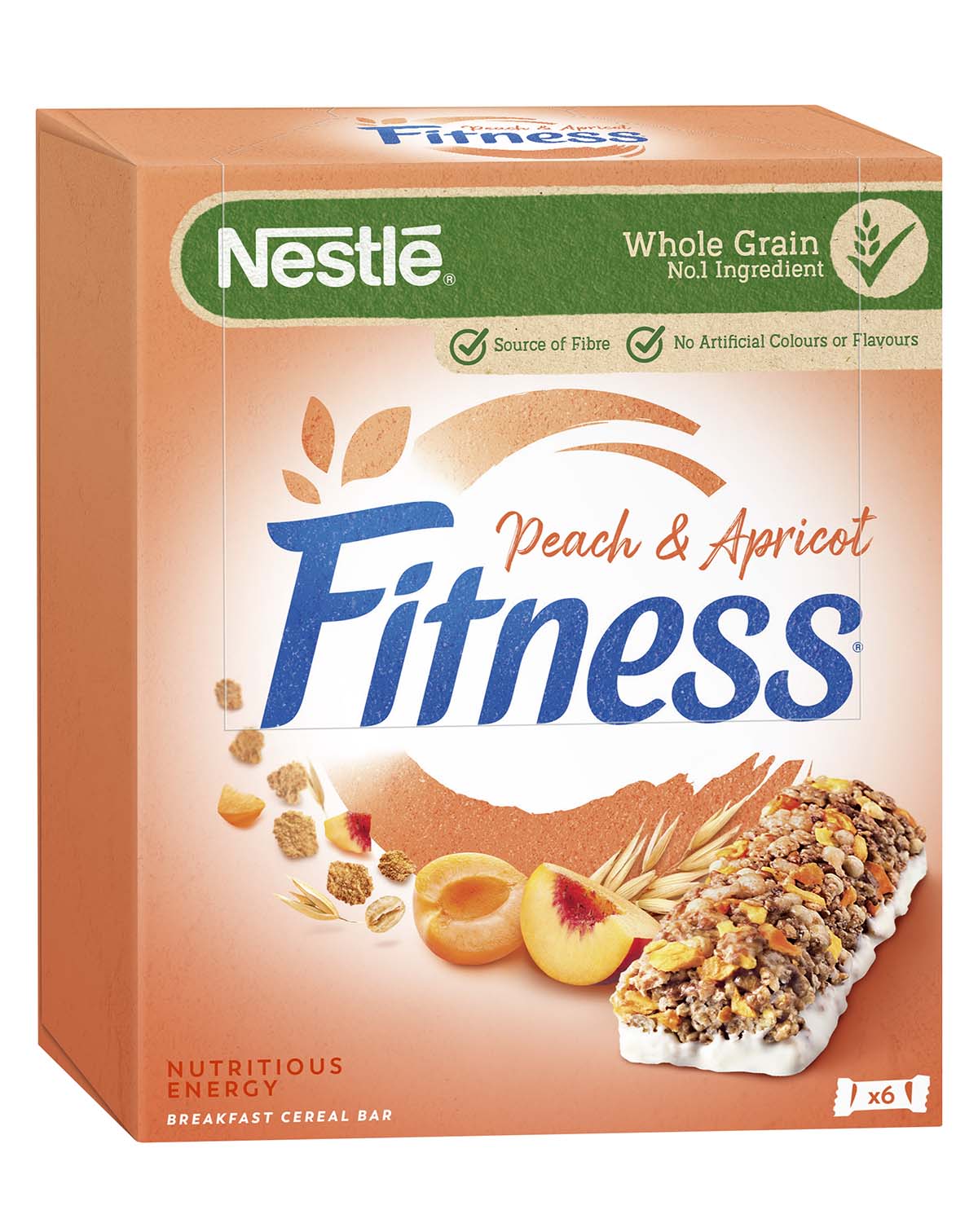 Fitness FRUTTI GIALLI Barrette di cereali con frumento integrale con albicocche e pesche, con vitamine e minerali x6