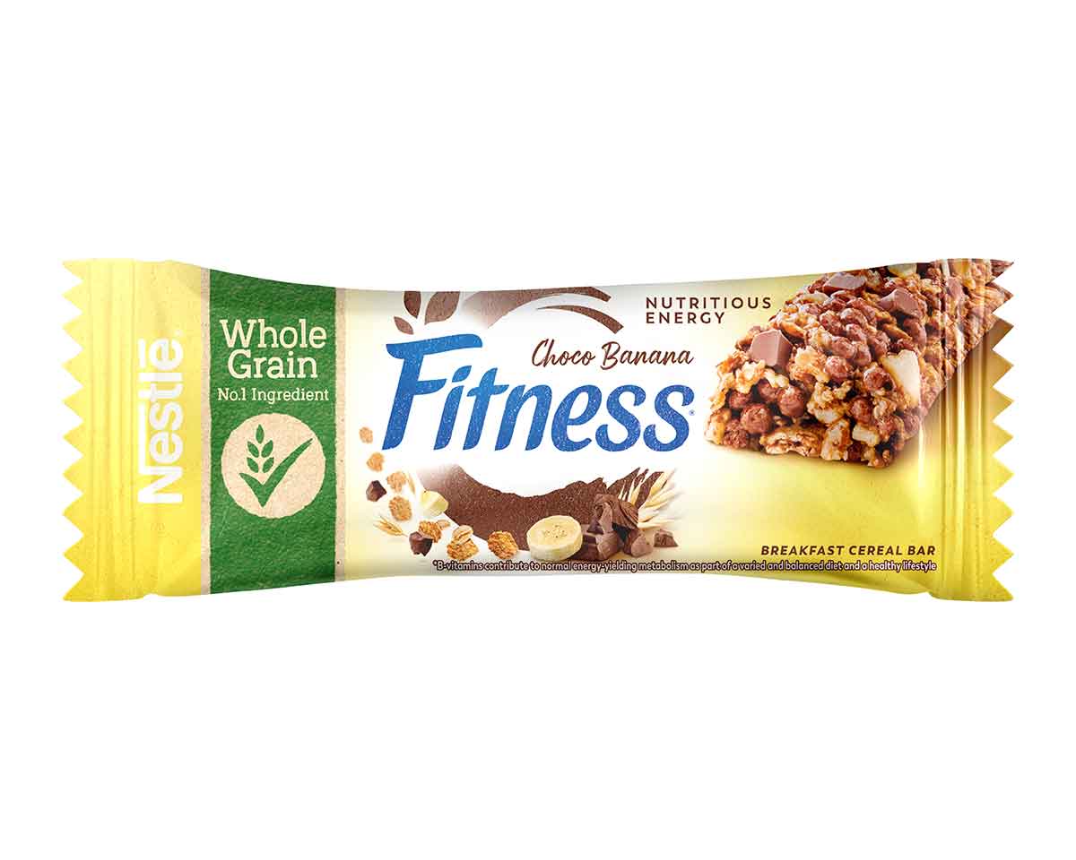 Fitness® CHOCO BANANA Barrette di cereali con frumento integrale con cioccolato al latte e banana, con vitamine e minerali