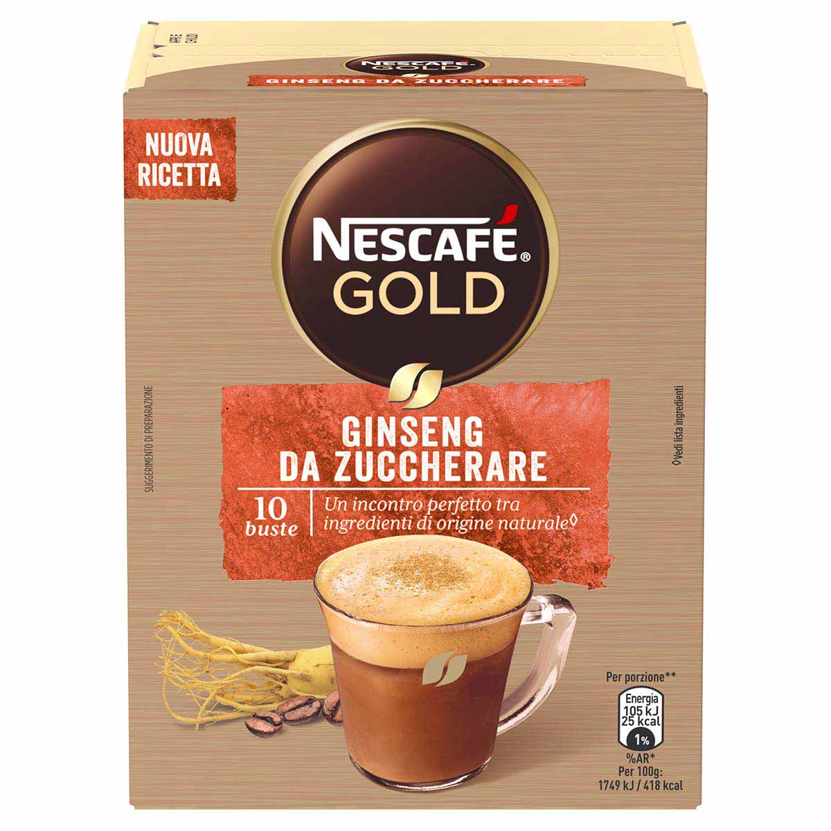 Nescafé GOLD GINSENG DA ZUCCHERARE preparato solubile per caffè al ginseng astuccio 10 bustine 60g