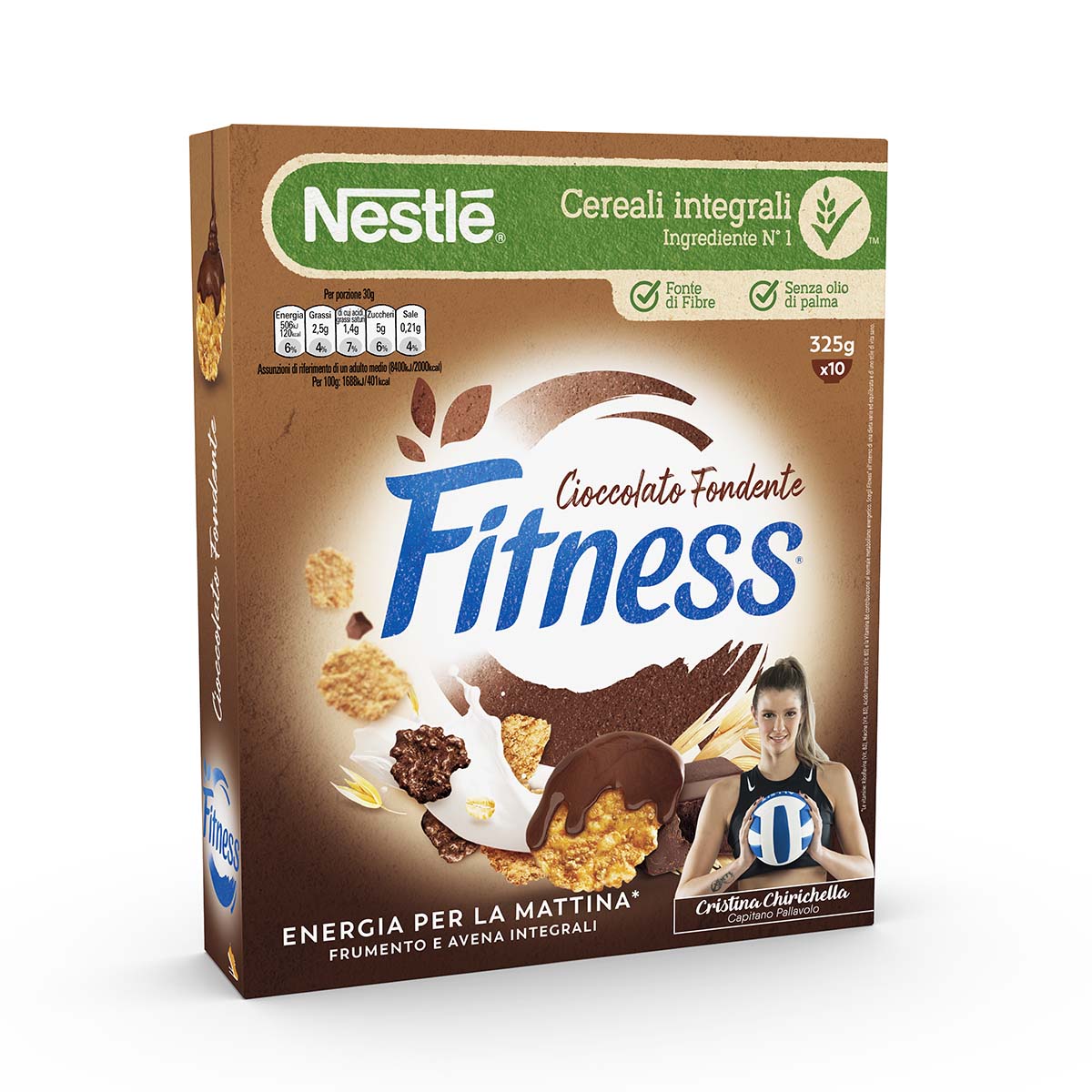 Fitness CIOCCOLATO FONDENTE Cereali con frumento e avena integrali e fiocchi ricoperti al cioccolato fondente 325g