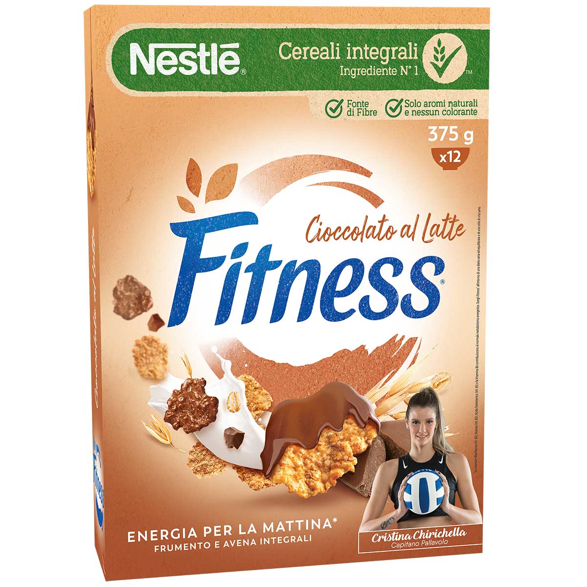 Fitness® CIOCCOLATO AL LATTE Cereali con frumento e avena integrali e fiocchi ricoperti al cioccolato al latte 375g