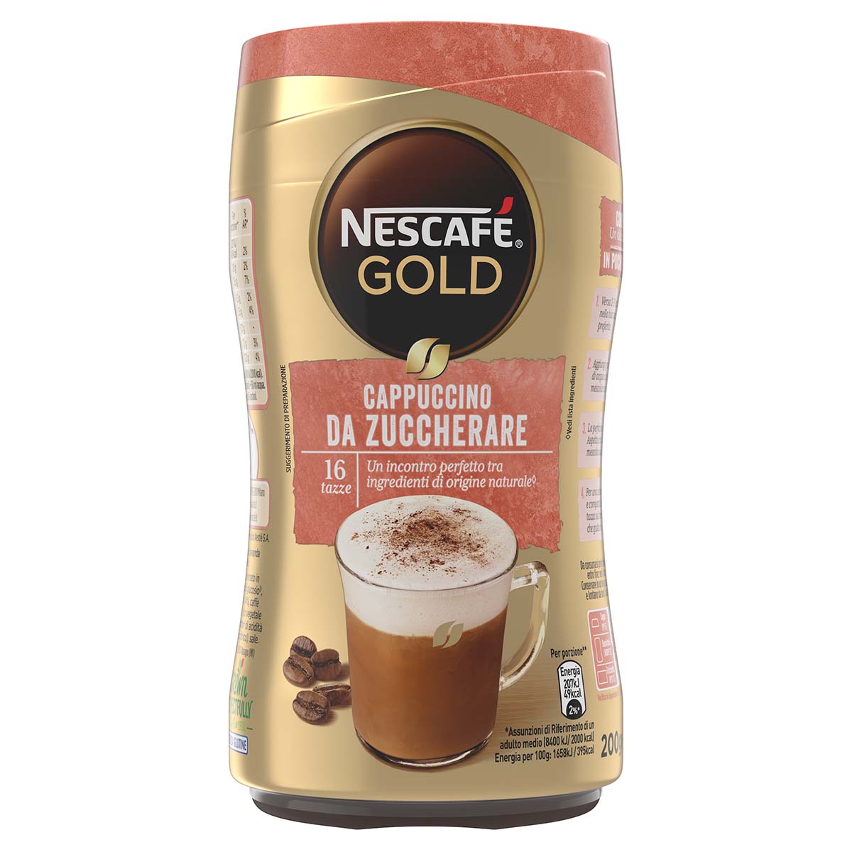 Nescafé GOLD CAPPUCCINO DA ZUCCHERARE Preparato Solubile Per Cappuccino Da Zuccherare Barattolo 200g