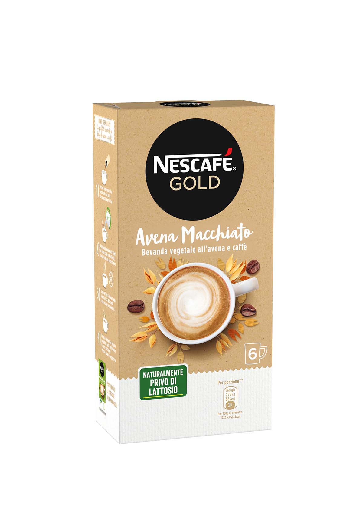 Nescafé GOLD AVENA MACCHIATO Preparato solubile con caffè e avena astuccio 6 bustine 96g