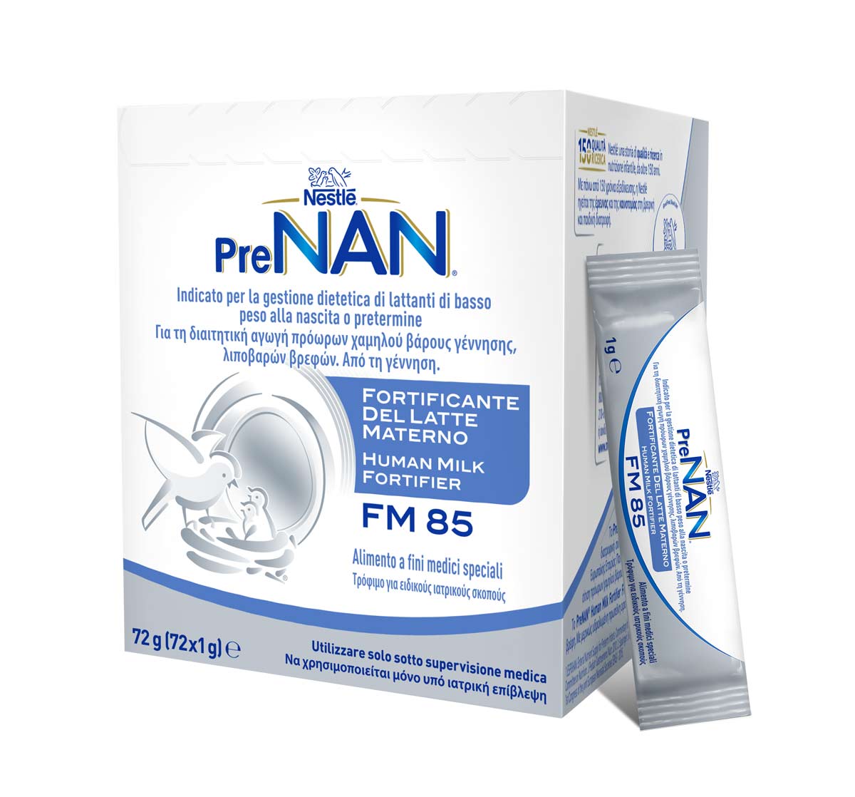 Nestlé PreNAN Fortificante del Latte Materno 72 g (72 x 1 g). Alimento a fini medici speciali. Dalla nascita