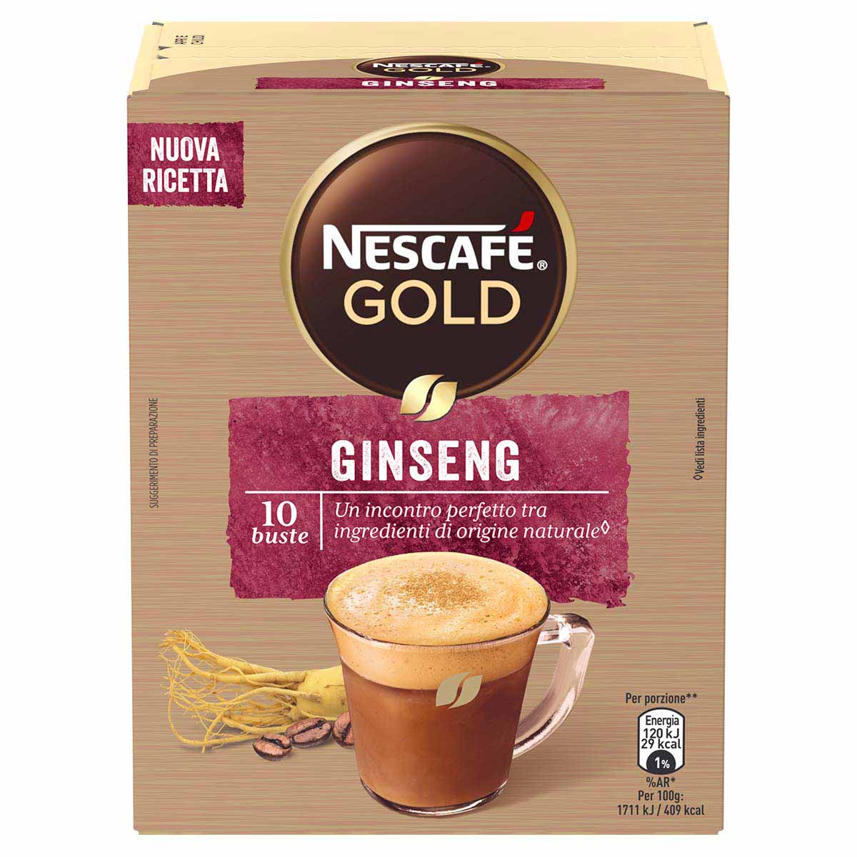 Nescafé GOLD GINSENG preparato solubile per caffè al ginseng astuccio 10 bustine 70g