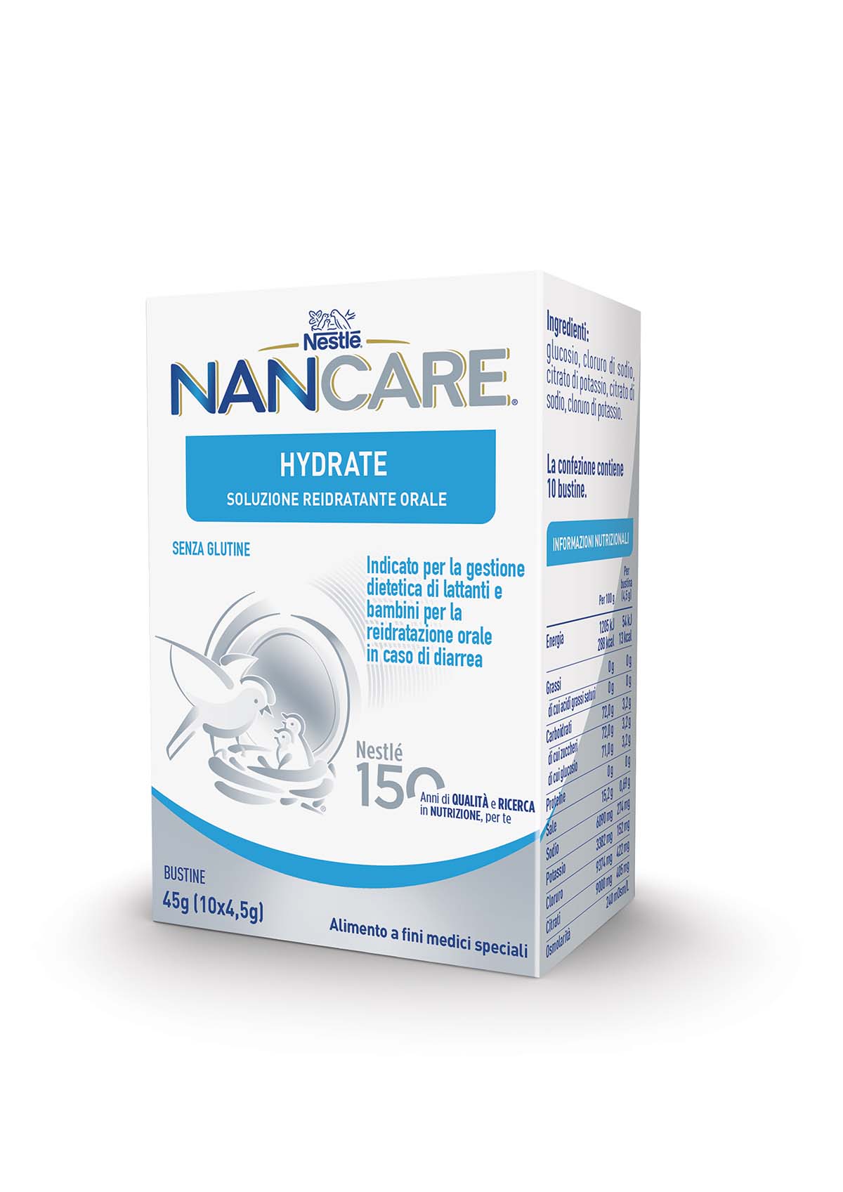 Nestlé NANCARE HYDRATE, soluzione reidratante orale per lattanti e bambini. Alimento a fini medici speciali