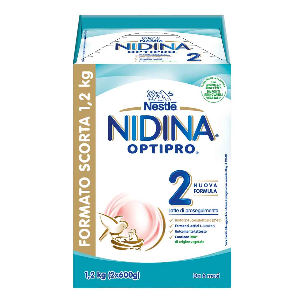 Nestlé NIDINA OPTIPRO 2 1.2kg (2x600g), Latte di proseguimento in polvere, dal 6° mese compiuto al 12°