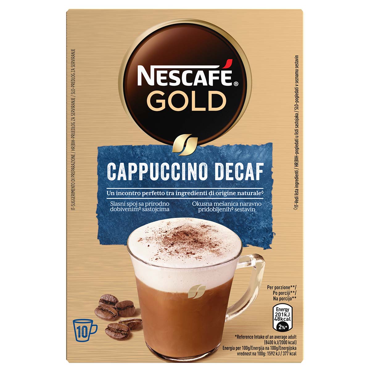 Nescafé GOLD CAPPUCCINO DECAF Preparato Solubile Per Cappuccino Decaffeinato Astuccio 10 Bustine 125 g