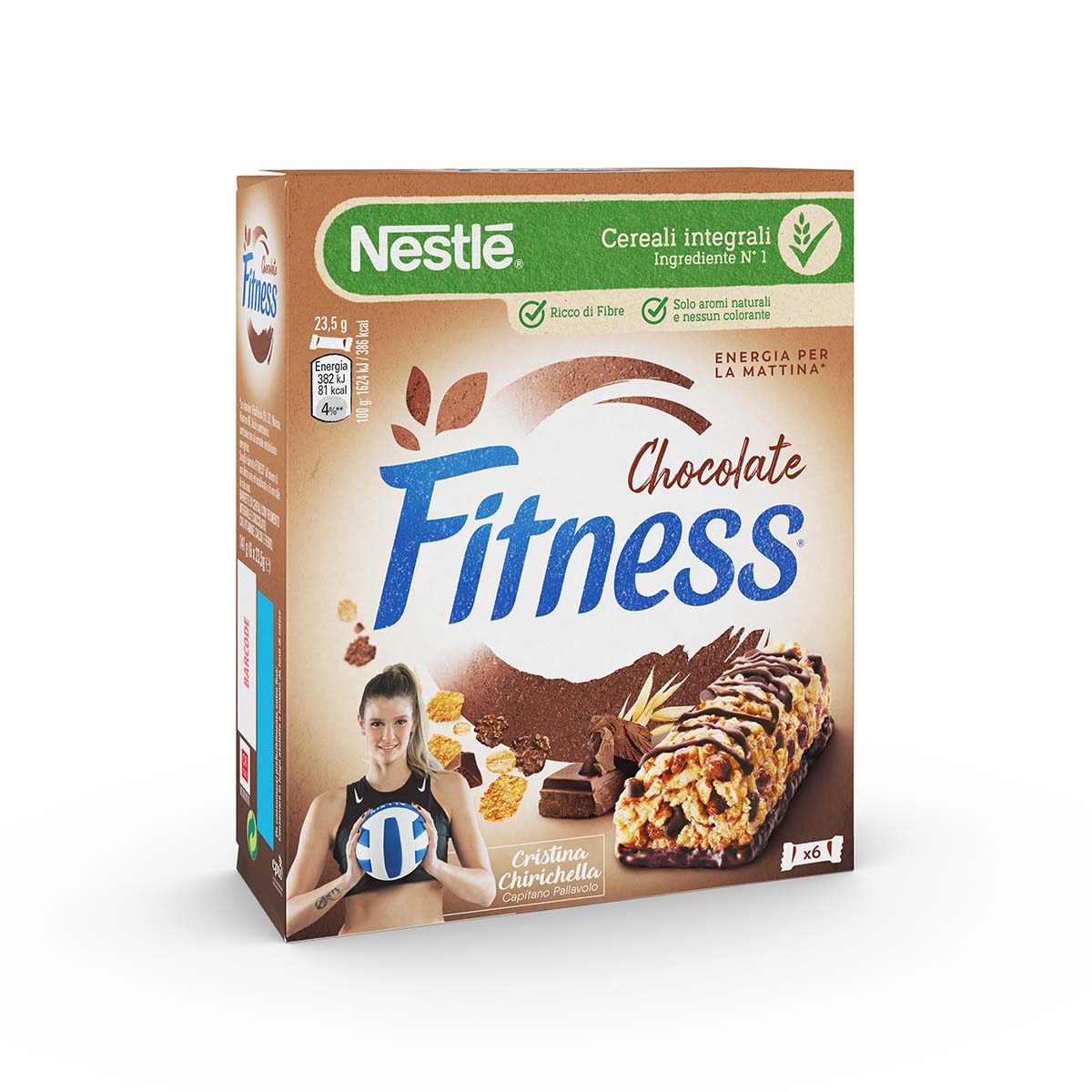 Fitness® CIOCCOLATO Barrette di cereali con frumento integrale e cioccolato, con 5 vitamine, calcio e ferro x6