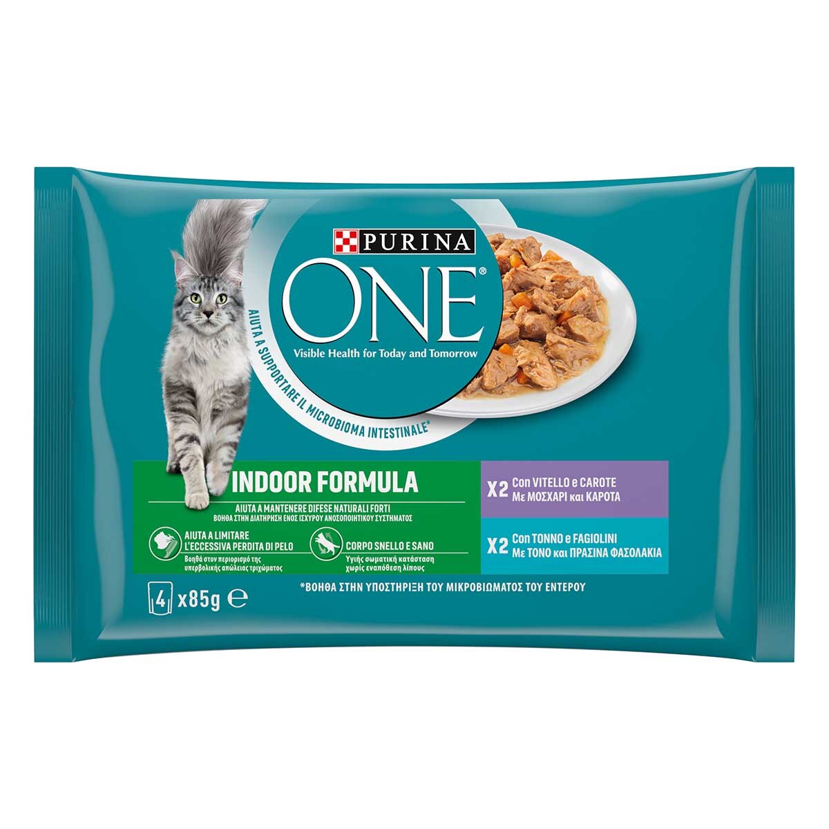 Purina ONE Bifensis Indoor Formula 4x85g Vitello e Tonno