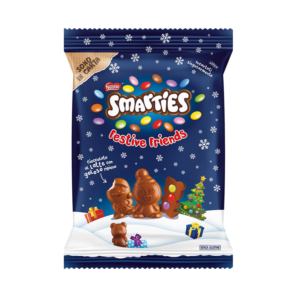 Smarties Festive Friends Snack di cioccolato al latte, sacchetto da 147g