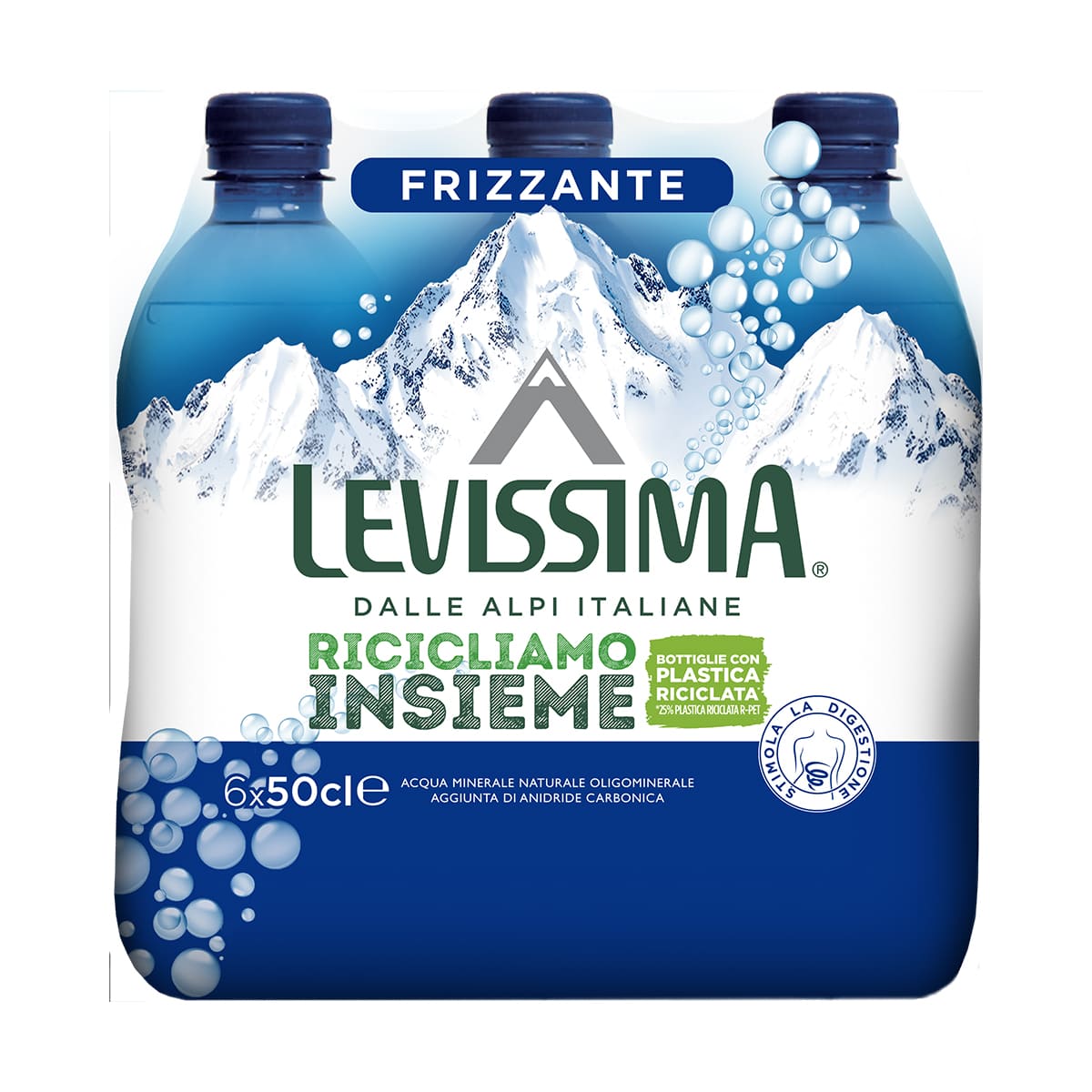 Levissima Acqua Minerale Frizzante 25% R-PET 50 cl petaloide - Fardello