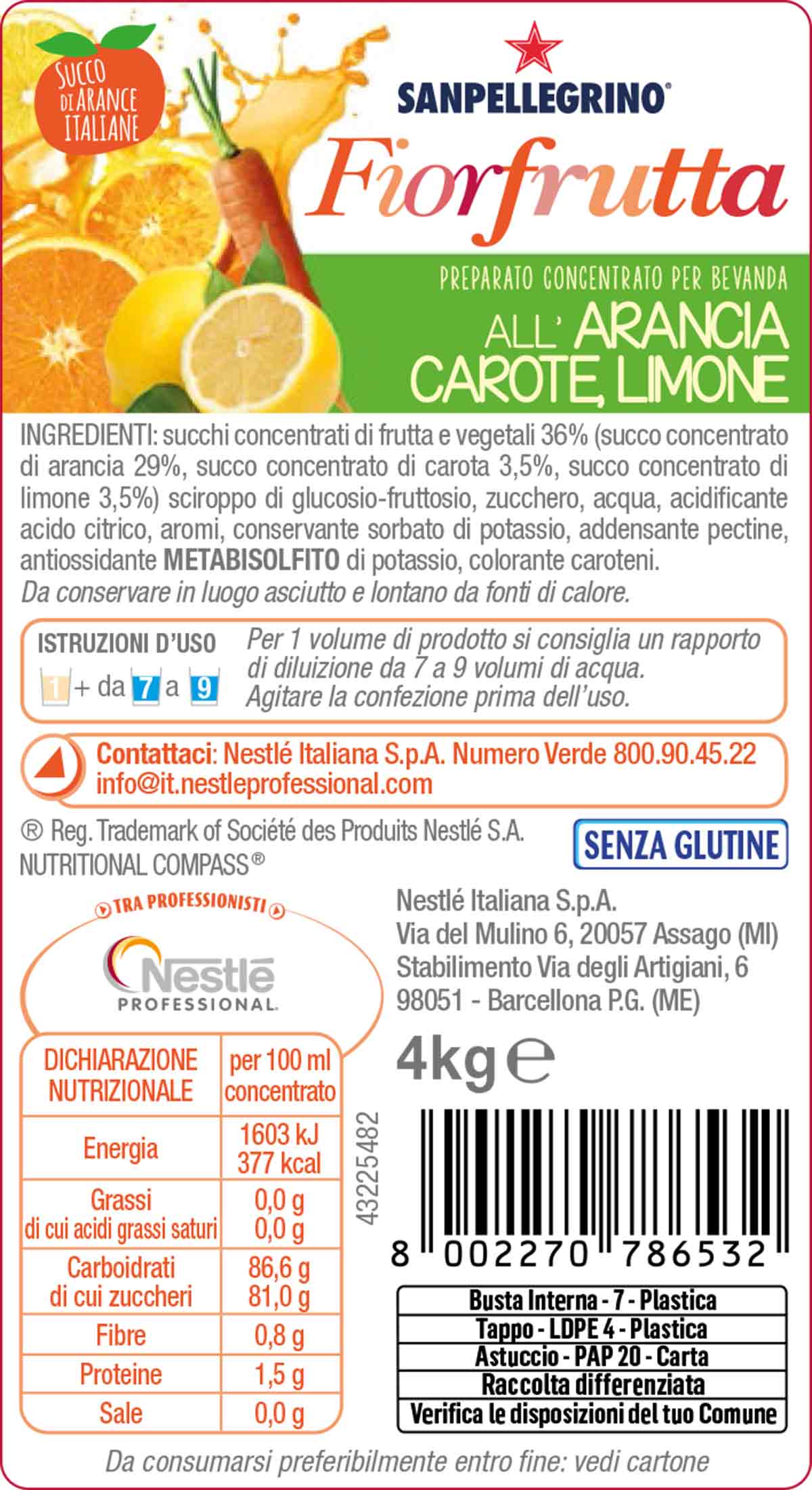 SANPELLEGRINO Arancia Carota Limone BIB 4x4kg IT