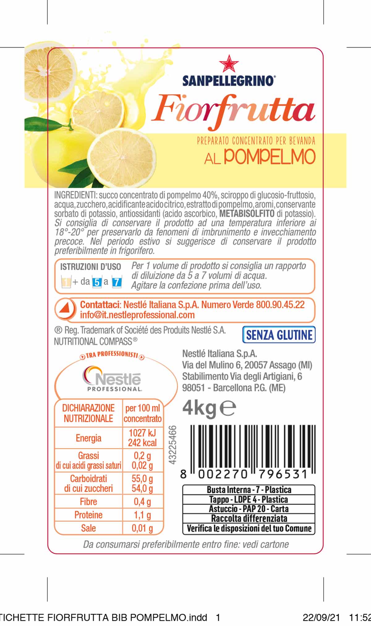 SANPELLEGRINO Grapefruit BIB 4x4kg N1 IT