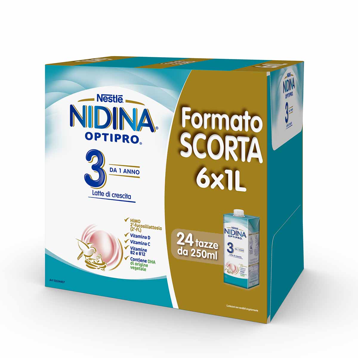 Nestlé NIDINA OPTIPRO 3 6x1L, Latte di crescita liquido, dai 12 mesi