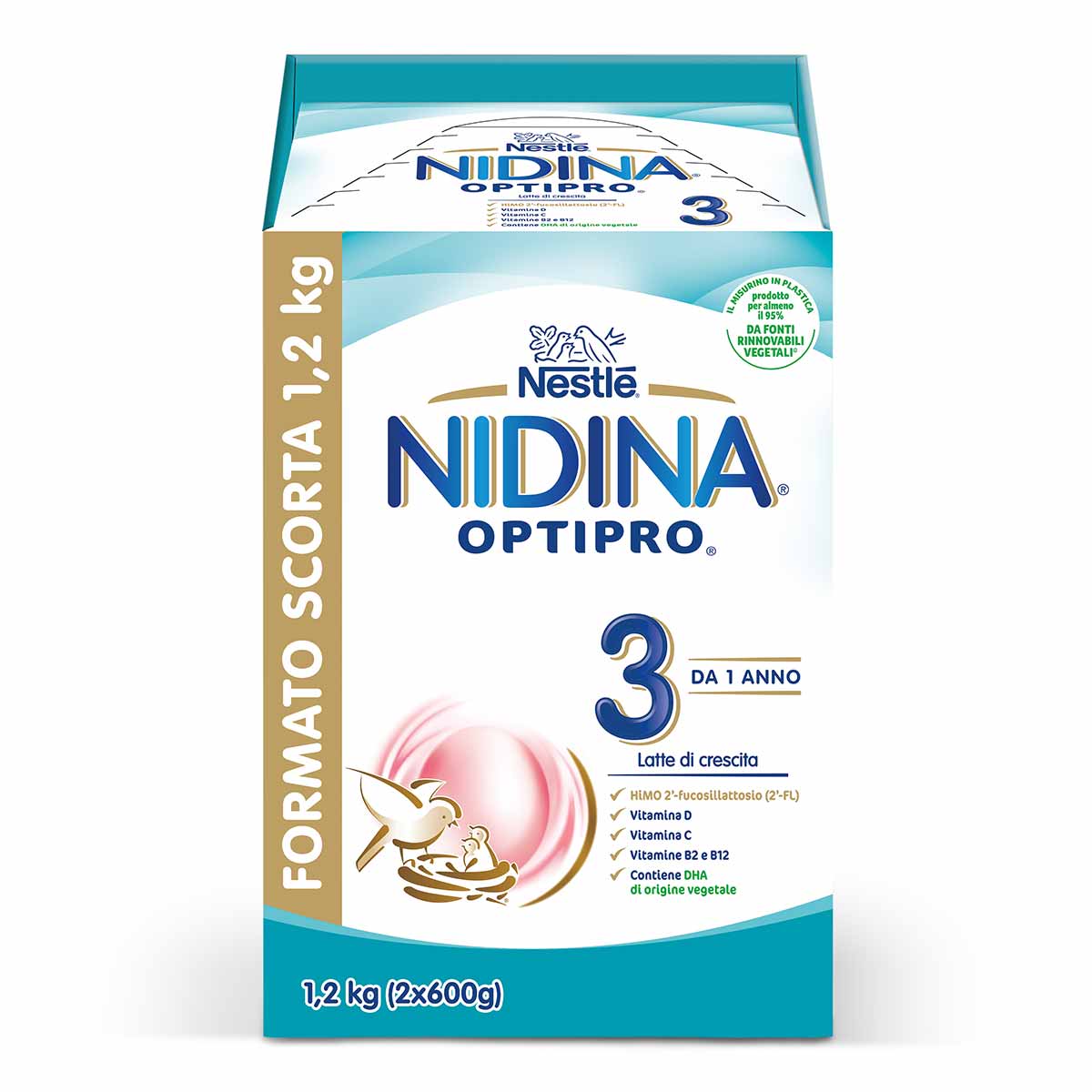 Nestlé NIDINA OPTIPRO 3 1.2kg (2x600g), Latte di crescitain polvere, dai 12 mesi