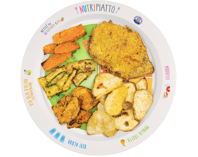 Cotoletta alla milanese con chips di verdure