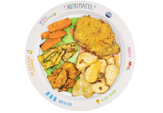 Cotoletta alla milanese con chips di verdure