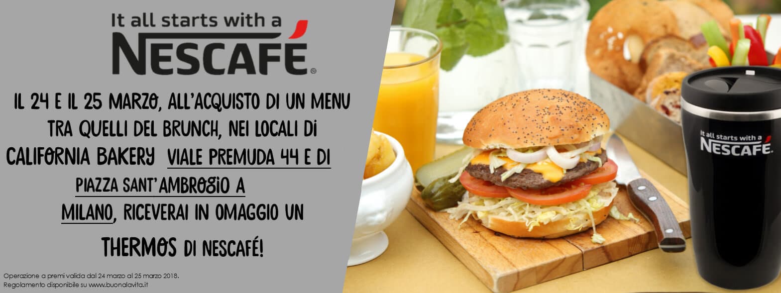 Nescafé e California Bakery brunch regalano la thermos mug