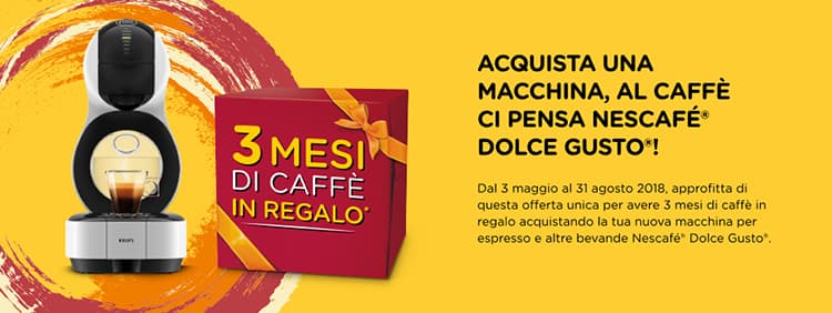 3 mesi di caffè in regalo con Nescafé Dolce Gusto