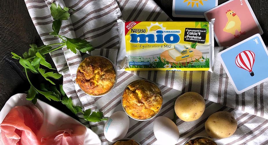 Mini Soufflé di patate, prosciutto cotto e Formaggino MIO®