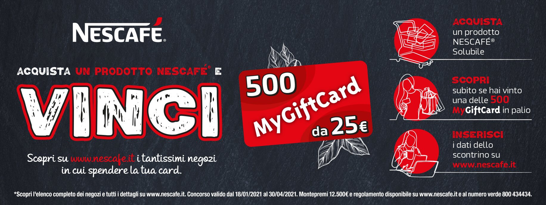 Volantino Concorso Nescafé Vinci 500 Mygiftcard