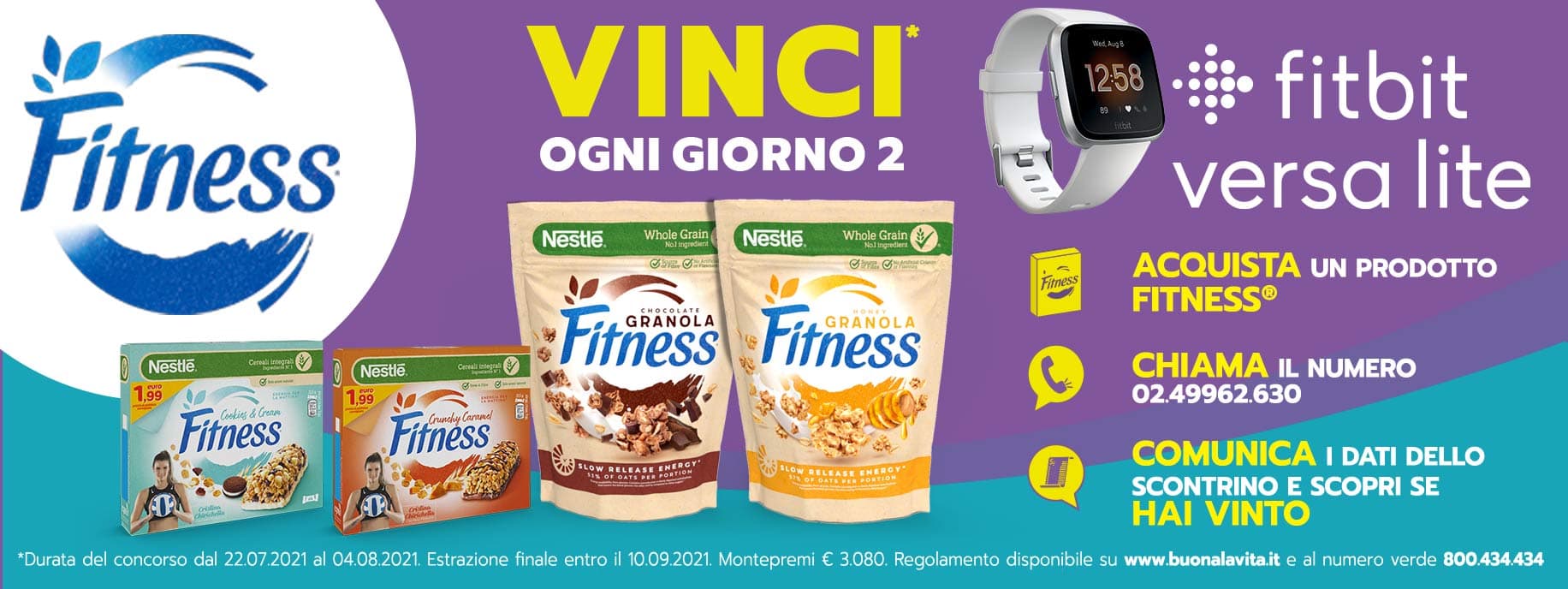 Volantino concorso Nestlé Fitness e vinci FitBit Versa Lite