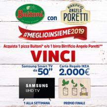 Concorso meglioinsieme2019 acquisti 1 Pizza Buitoni o 1 Birra Angelo Poretti e vinci una Samsung Tv o un Buono Regalo Ikea da 2000€