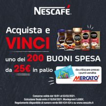 Volantino Concorso Nescafé vinci 200 buoni spesa Mercatò