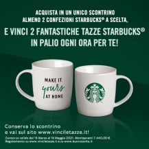 Volantino concorso STARBUCKS® 2021 con 2 tazze su sfondo verde