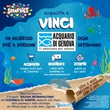 Volantino del concorso Vinci con Smarties l’Acquario di Genova 