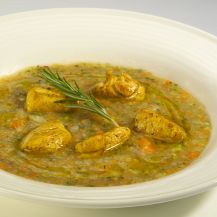 Crema di verdure e bocconcini di pollo al curry