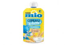 Etichetta Pouch cereali e latte classica colori giallo e celeste