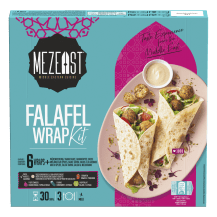 Un pacco di Falafel Wrap del marchio Mezeast