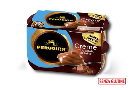 Scopri il dessert senza glutine Creme al Cioccolato al latte Perugina Confezione creme al cioccolato al latte Perugina 4x70g su sfondo bianco