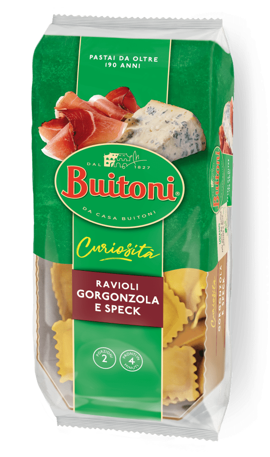 Una ricetta dal gusto deciso: ravioli gorgonzola e speck Una confezione di ravioli Buitoni ripiena di gorgonzola e speck