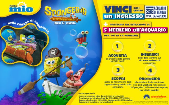 Acquista Nestlé MIO e vinci Spongebob