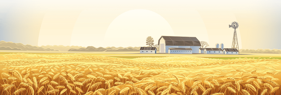 Il 1° buon motivo: la sostenibilità ambientale Grafica fattoria con campi di grano