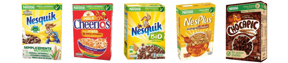 Products Confezioni di Nesquik, Cheerios, Nesquik Bio, NesPlus e Chocapic