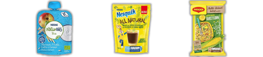 Confezione di Naturnes Bio, Nesquik All Natural e Maggi Sweetcorn