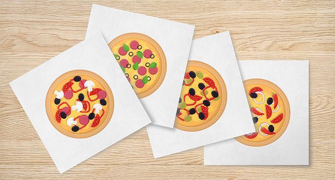 Cartoncini con tante Varietà di Pizza Disegnate